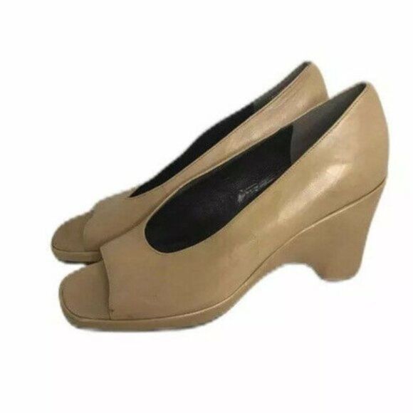 Enzo Angiolini Wedge Heels Camel Brown Leather Size 8 NARROW Y - Picture 6 of 10